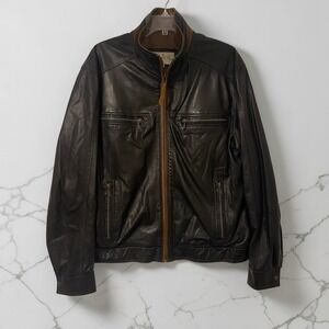Lone Pine Soft Leather Jacket Women XL Brown Front Zipper Pockets Racer